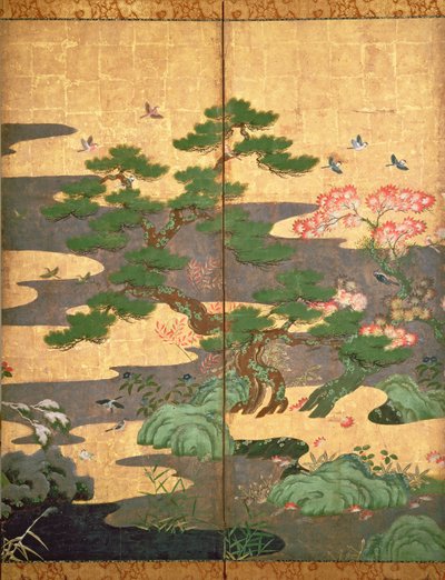 Birds with Autumn and Winter Flowers by Japanese School